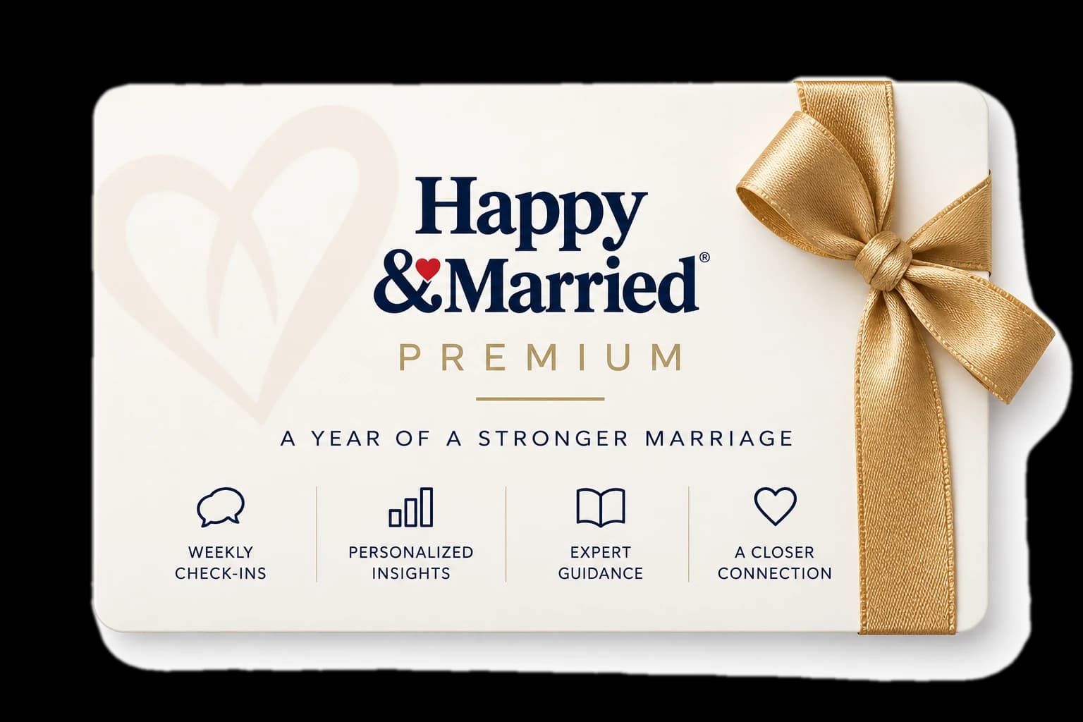 Happy & Married Premium gift card with a gold ribbon
